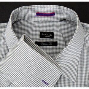 PAUL SMITH London Navy & White Micro Check French Cuff Dress Shirt Sz 16½ - 42